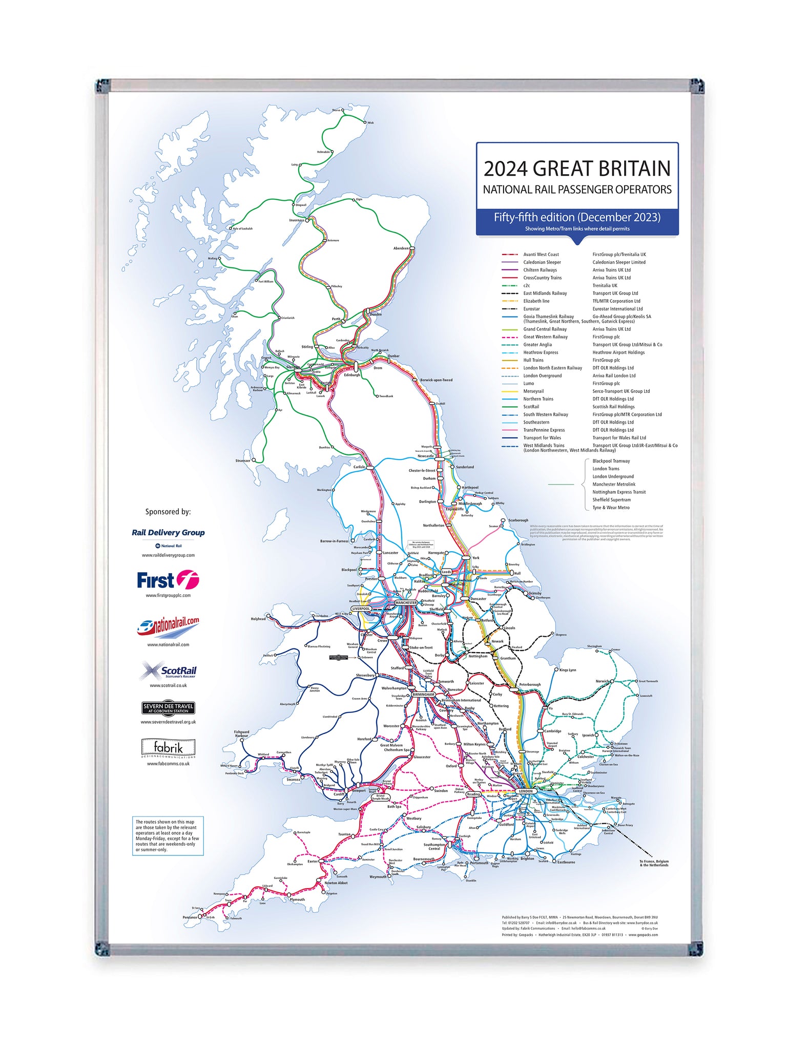 UK Rail Operators Map 55th Edition - Laminated Railway Wall Map