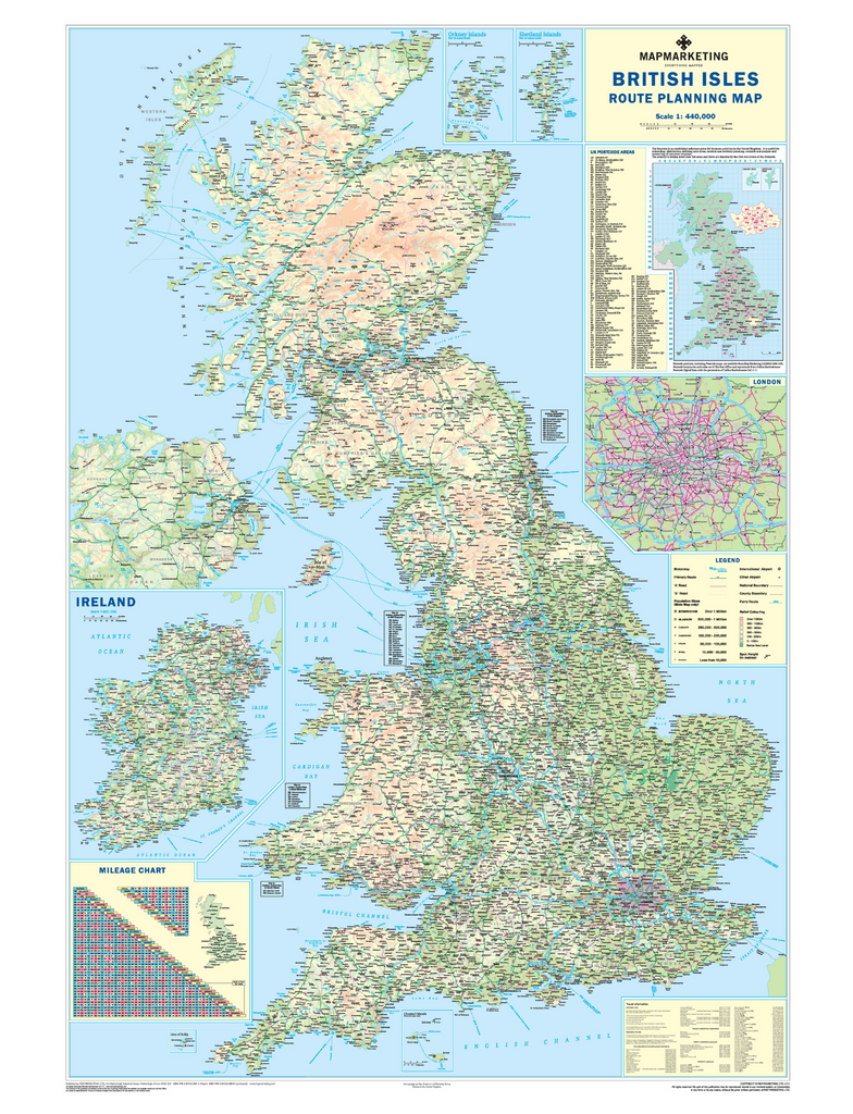 British Isles Motoring Road Wall Map of UK and Ireland | Map Marketing