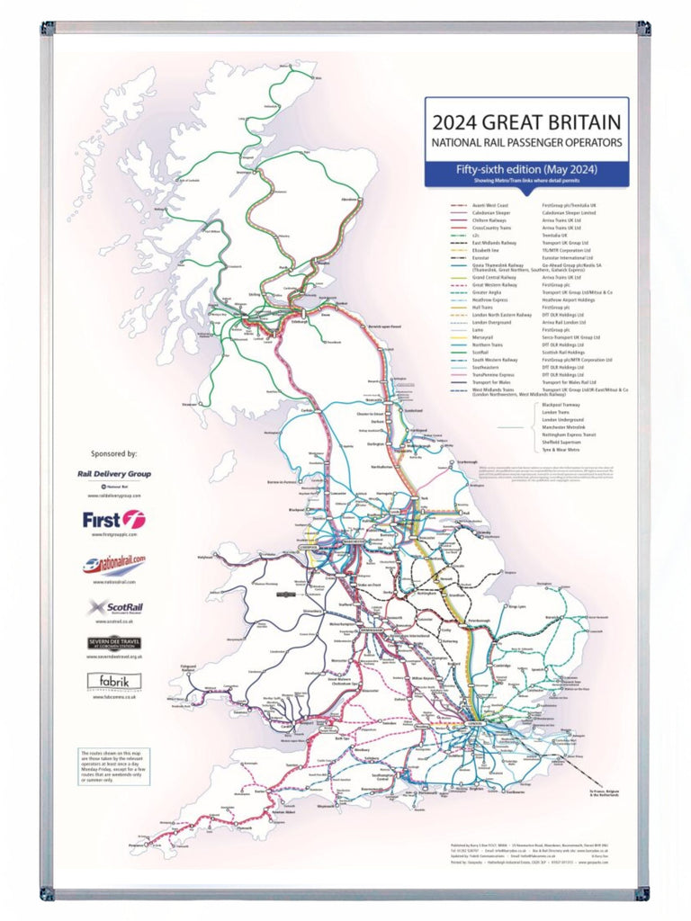 UK Rail Operators Map 56th Edition - Laminated Railway Wall Map – Map ...