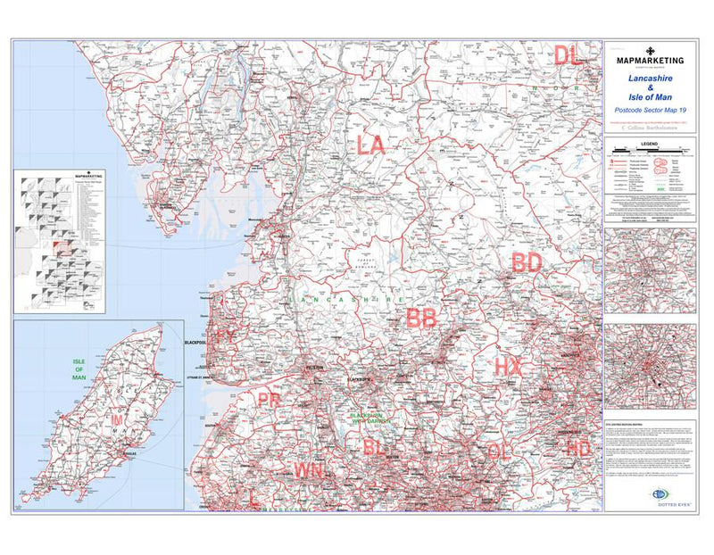 Lancashire and The Isle of Man Postcode Wall Map - Sector Map 19 – Map ...