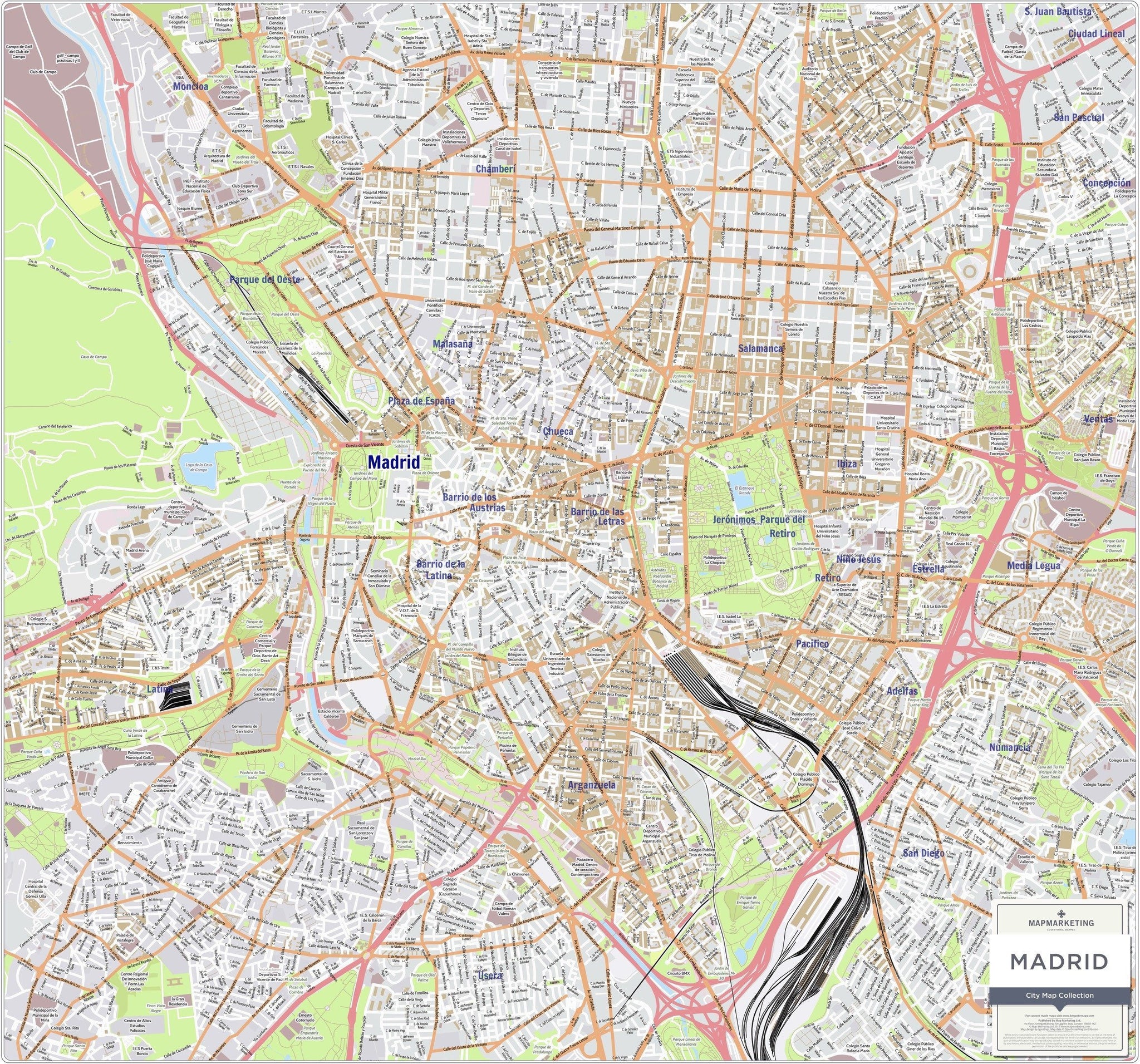 Madrid City Map - Laminated Wall Map of Madrid, Spain – Map Marketing