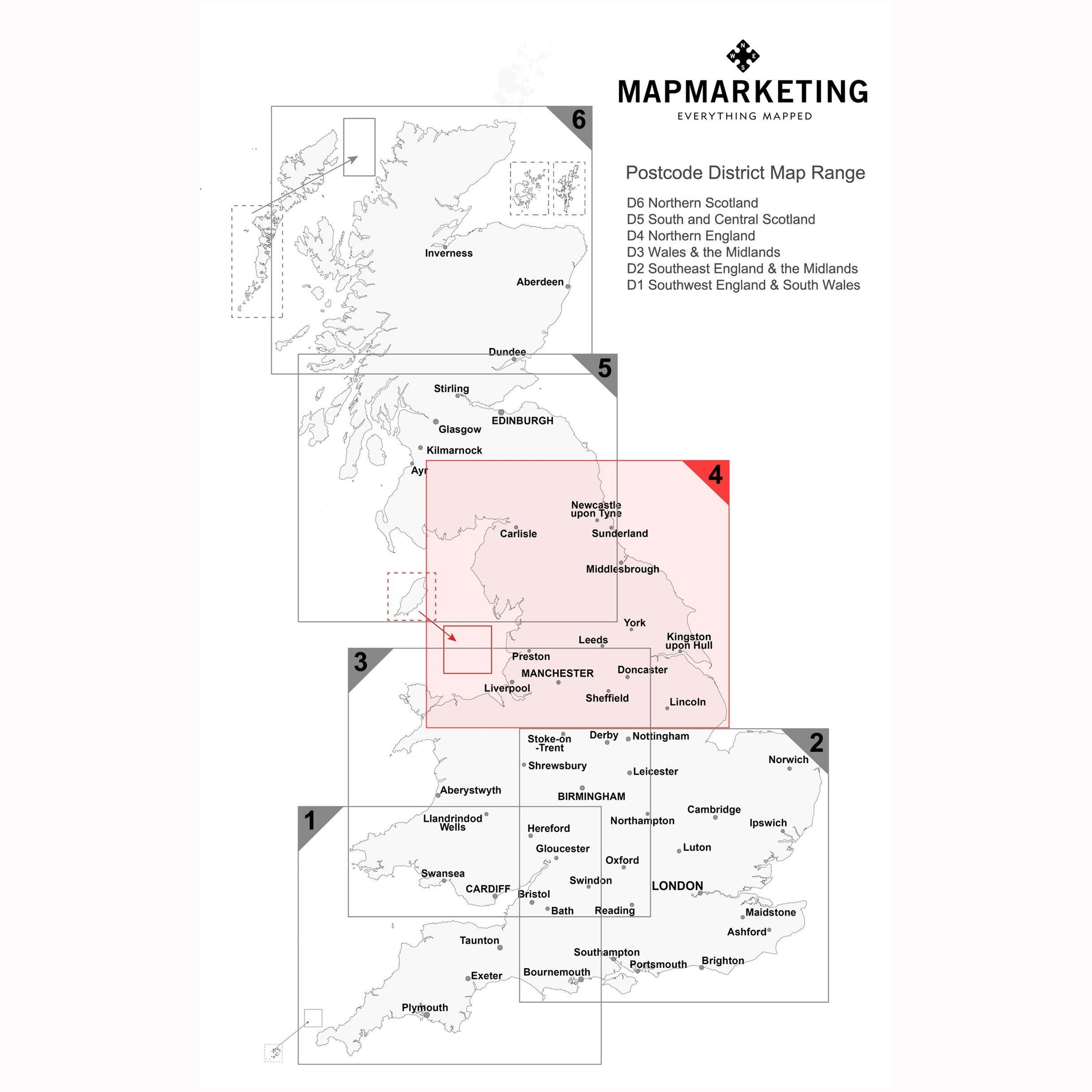 Northern England Newcastle Leeds Manchester And Liverpool Postcode Map Map Marketing 5093